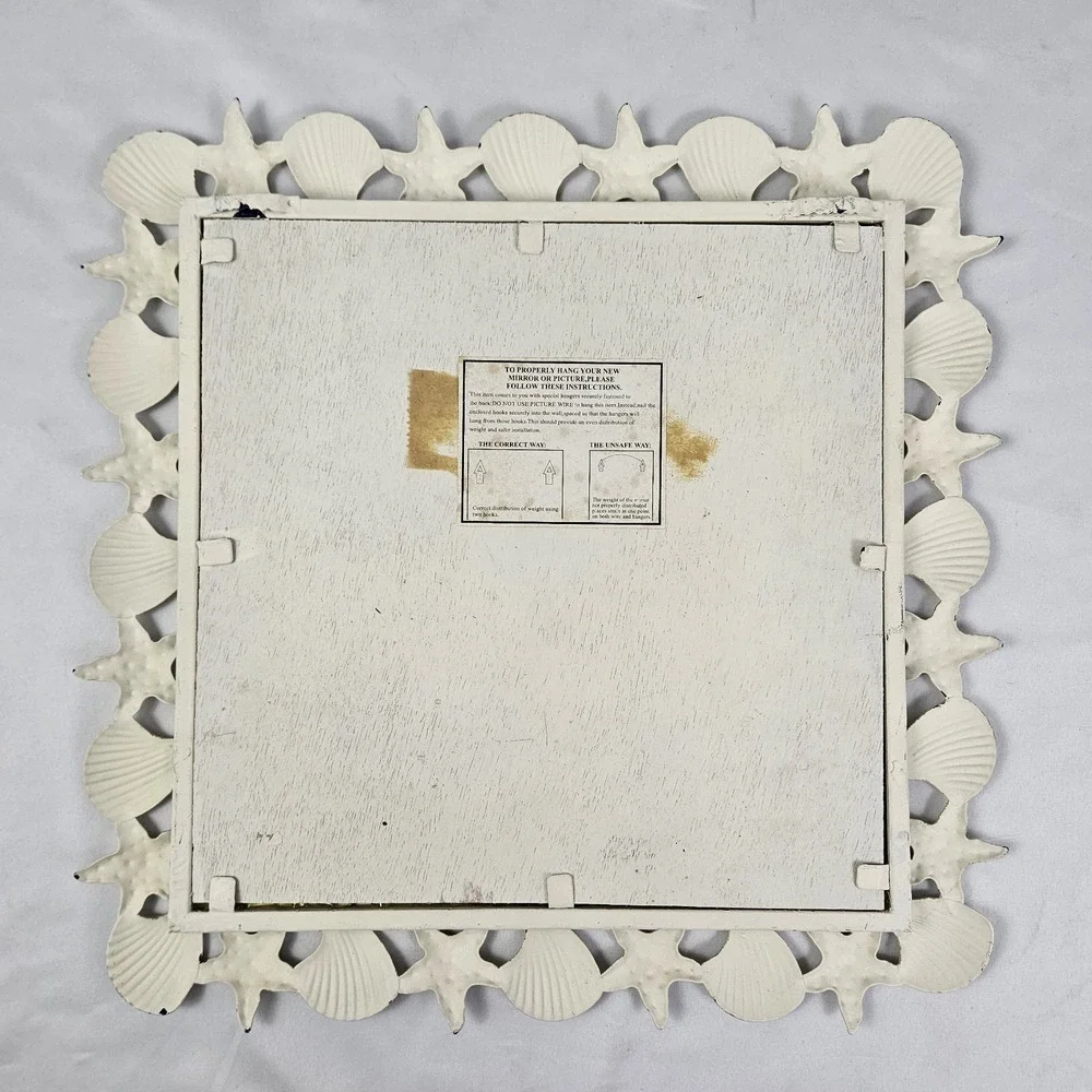 Vintage Seashell Beveled Mirror Starfish Metal Frame Palm Beach Nautical Coastal